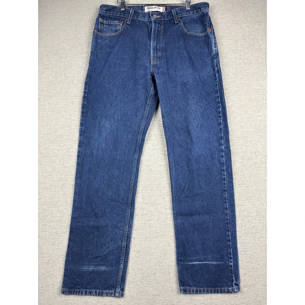 Vintage Levis 505 Regular Men's 36x34 Jeans Dark Grungy Blue Denim Heel Drag